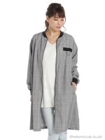 グレンチェックロングブルゾン/アカ