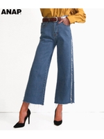 【ANAP】サイドフリンジワイドデニムパン/ブルー(019)