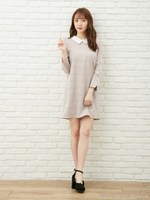 チェック柄衿付/ワンピース/ライトグレー