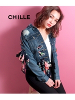 【CHILLE】花柄シフォンポイントGジャン/ブルー(019)