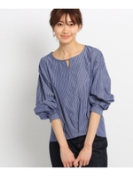 【洗える】タック入りパフスリーブブロードブラウス/ライトグリーン(321)