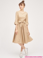 ウエストリボンベルトワンピ/ベージュ