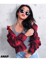 【ANAP】チェッククロップドシャツ/レッド(025)