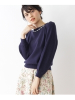 【WEB限定サイズ(SS・LL)あり】ビジュー付き袖ボリュームニット/ブルー系(095)