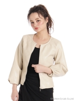 ボリューム袖フェイクレザージャケット/ベージュ