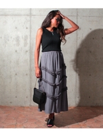 【Alluge】レーヨンクレープフリンジレーススカート/ラベンダー(023)