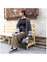 ロングフリンジカーディガン/ダークグレー