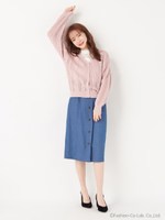 共ベルト付前ボタンナロースカート/デニム/ブルー