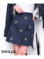 【CHILLE】星刺繍デニムスカート/ブルー(019)