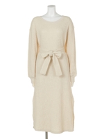 【Ca】ウエストリボンワッフルワンピース/O.WHT