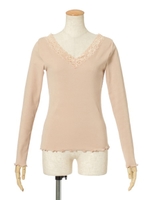 【F&A】レース使いVネックテレコロンT/PINK BEIGE