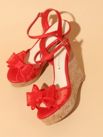 【サンダル】チュールドットリボンコルクサンダル/レッド