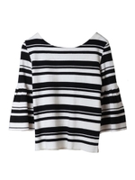 【ニット】ボーダーフレアスリーブバックリボンニット/ブラック