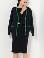 〓JC 配色 Vネックライン カーディガン/NAVY