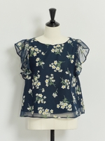 オリジナルオパールフラワー柄ブラウス/紺