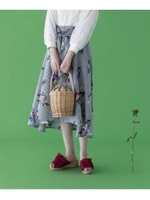 ストライプx花柄フレアスカート/ネイビー(393)