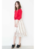 チュールスカート×ニットセット　ワンピース/レッド(100)