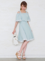 フルールモチーフプリーツスカート/ライトグリーン