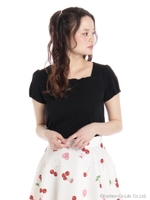 フロントフリルパフスリーブTOPS/ブラック