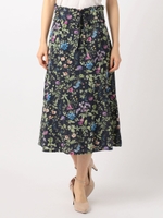 ベルト付き花柄ミディースカート/ネイビー