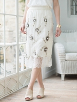 ホワイトリバーレース フラワーメタル刺繍スカート/ホワイト