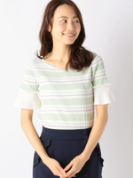 ボーダーハートネックニット/緑系