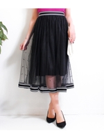 【CHILLE】ラインポイントドットチュールスカート/ブラック(027)