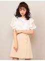 ラッフルスリーブブラウス×フロントボタンスカートセット/ベージュ