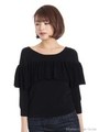 ラッフル付きニット/ブラック