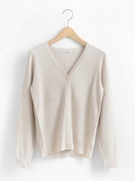 ワイドリブVネックカーディガン/カーキグリーン