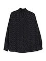 スタンドカラーフリルドットブラウス/ブラック