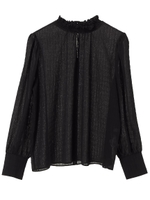 ・シャーリングフリルネックプルオーバー/ブラック