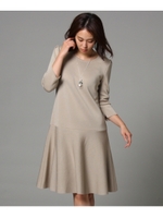 【洗える】ミラノリブフレアワンピース/ライトベージュ(051)