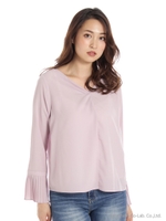 袖プリーツVネックブラウス/ラベンダー