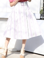 【sw】ラインフラワーミモレ丈スカート/PPL