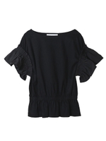 【カットソー】シルケット布帛フリルカットソー/ブラック