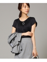 【洗える】シルキーサテンジャージーブラウス/ブラック(019)