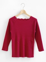 スカラップリブニットプルオーバー/レッド