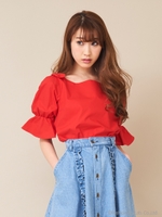 ショルダーリボンブラウス/レッド