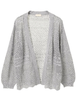 ・透かし編みカーディガン/杢グレー