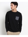 ポケット ボーダー 長袖Tシャツ(メンズ Tシャツ)/ブラック(019)