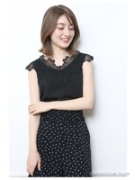 衿レースブラウス/ブラック