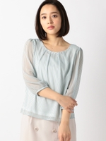 7分袖シフォンブラウス/青系