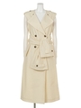 NO COLLAR TRENCH TIE VEST/O/WHT