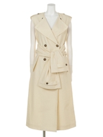 NO COLLAR TRENCH TIE VEST/O/WHT