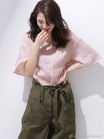 コンフォータブルリネンフレア袖ブラウス/ピンクベージュ