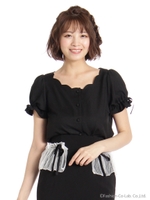 スカラップネックパフブラウス/ブラック