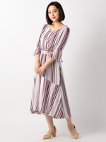 バックリボンミディ丈ワンピース/ピンク系