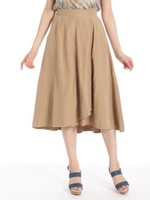 ピーチスキン・ラップ風ミモレ丈スカート/キャメル
