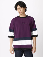 WEGO/ライン切替ロゴプリントTシャツ